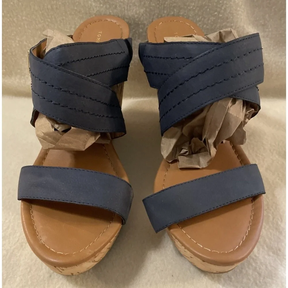 Tommy Hilfiger Women's Size 10 Blue Strappy Cork Wedge Sandals Platform Buckle